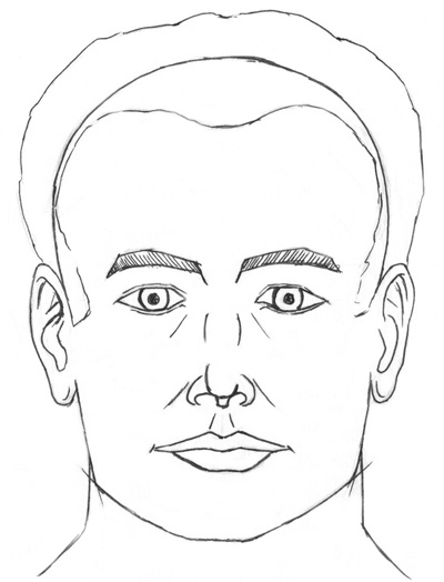 Portrait drawing in the frontal view